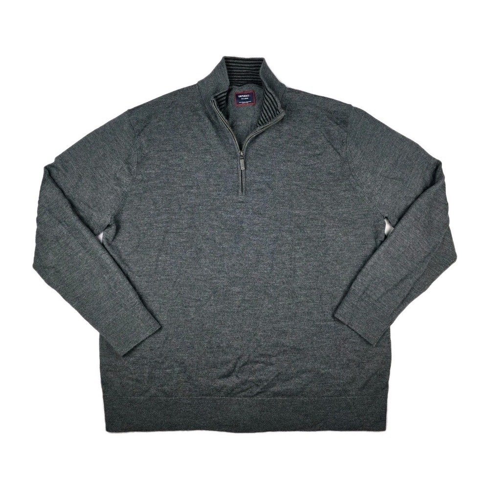 Untuckit Sweater Mens XXL Gray Extra Fine Merino Wool Quater Zip Long Sleeve‎